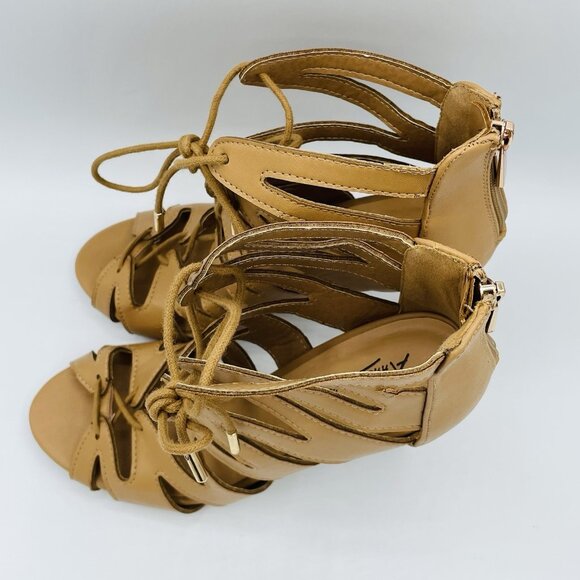 Anne Michelle Heels Womens Size 7 Tan Brown Lace Stiletto Gladiator Strappy Shoe - Picture 6 of 11